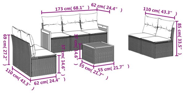 VidaXL 8-részes szürke polyrattan kerti ülőgarnitúra párnákkal