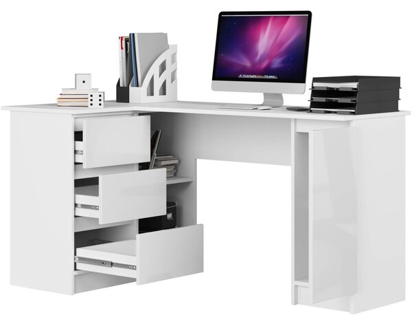 AKORD B20 Sarok Számítógépasztal Laminált Fehér Magasfényű 155 cm Bal