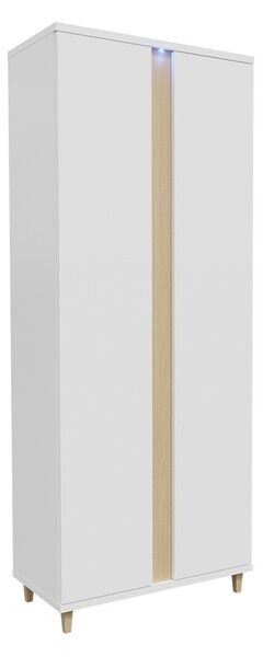 Gardróbszekrény Florem, Laminált forgácslap, 200x90x55cm, Világos fa, Fényes fehér, Fehér