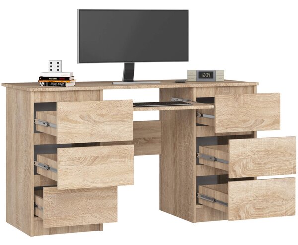 AKORD CLP A-11 Számítógépasztal Laminált Sonoma Tölgy 6 Fiókos