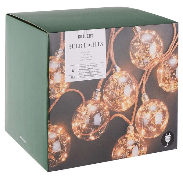 BULB LIGHTS égősor, natúr zsinórral és szárított virággal