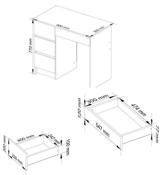 AKORD CLP A-7 Baloldali Számítógépasztal Laminált Fehér