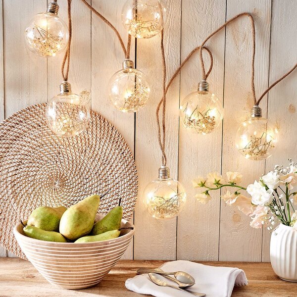 BULB LIGHTS égősor, natúr zsinórral és szárított virággal
