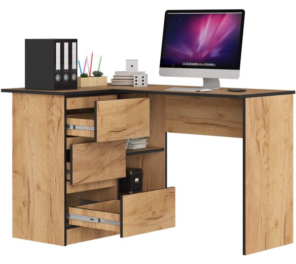 AKORD B16 Sarok Íróasztal 124 cm 3 Fiókos Craft Tölgy