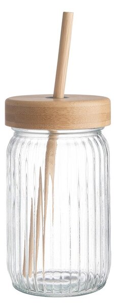 GREEN TASTE üveg pohár bambusz tetővel és szívószállal 450ml