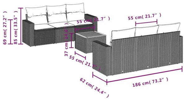 VidaXL Polyrattan Kerti Ülőgarnitúra - 7 részes - Fekete