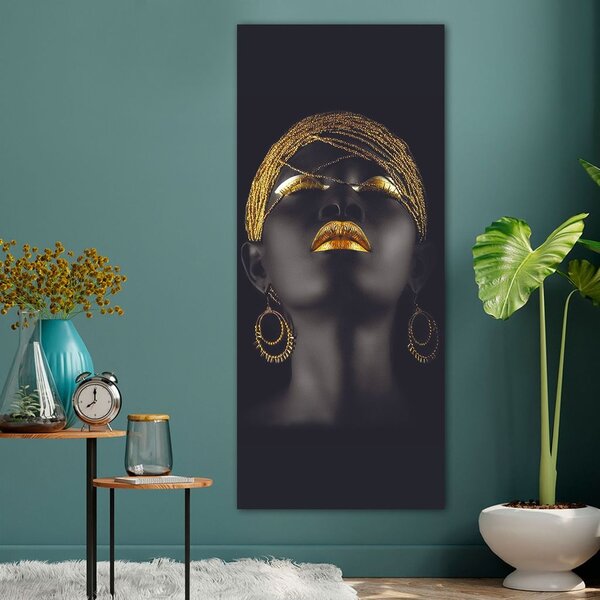 Vászon falikép, 30x80 cm női arc fekete arany - LA FEMME