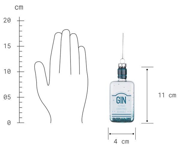 HANG ON üveg karácsonyfadísz, gin üveg 11cm