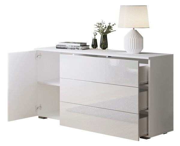 Komód Sarasota 128, Laminált forgácslap, 68x111x39cm, Fényes fehér, Fehér