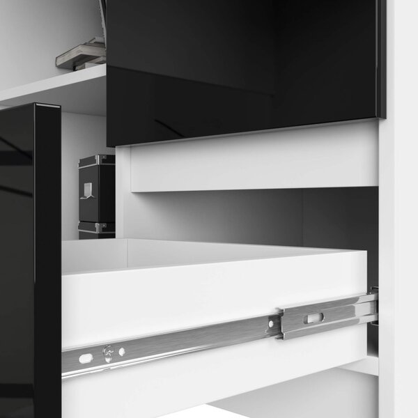 AKORD B16 Sarok Íróasztal 124 cm Jobbos 3 Fiókos Fehér/Fekete Magasfényű