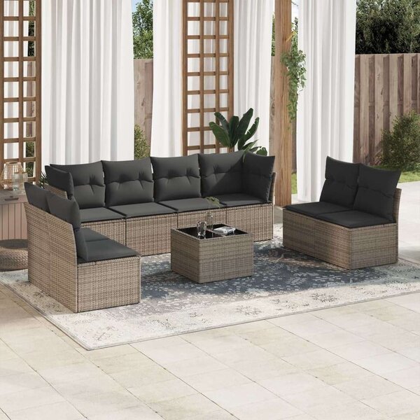 VidaXL Polyrattan Kerti Ülőgarnitúra - 9 részes - Szürke