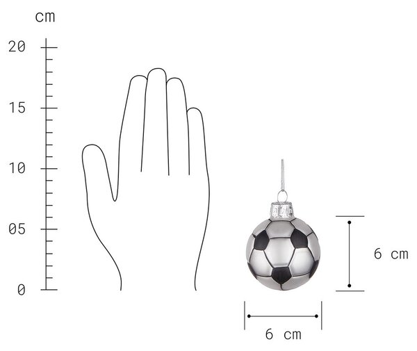 HANG ON üveg karácsonyfadísz, focilabda Ø6cm
