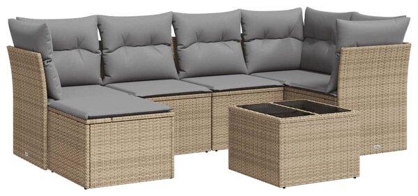 VidaXL 7 részes bézs polyrattan kerti ülőgarnitúra párnákkal