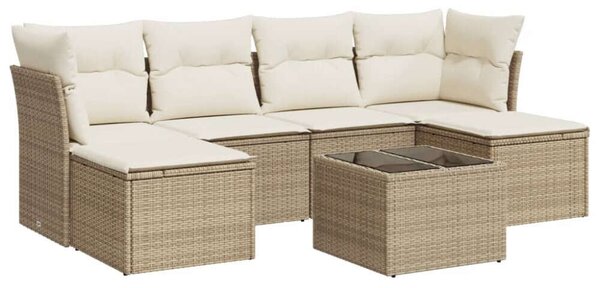 Polyrattan Kerti Ülőgarnitúra - 7 részes - Bézs