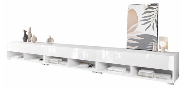 TV-állvány Sarasota 144, Laminált forgácslap, 30x300x33cm, Fényes fehér, Fehér