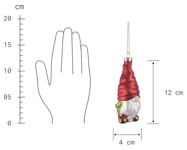 HANG ON üveg karácsonyfadísz, törpe 11cm