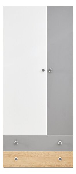 Gardróbszekrény Tesmonu 102, Laminált forgácslap, 190x80x50cm, Fehér, Tölgy, Szürke