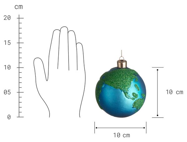 HANG ON üveg karácsonyfadísz, földgömb 11cm