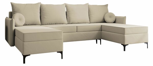Sarokkanapé Clovis 111, Kárpit, 101x281x168cm, Krém, Fenyő