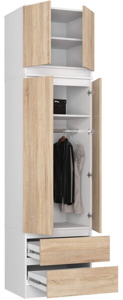 AKORD Star S60 Magasított Ruhásszekrény Laminált Fehér-Sonoma Tölgy
