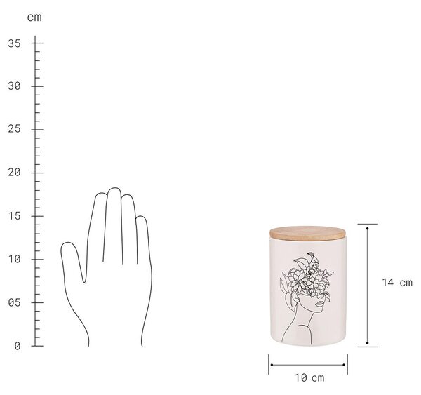 QUEEN IT tárolódoboz bambusz fedéllel 700ml, Line Art