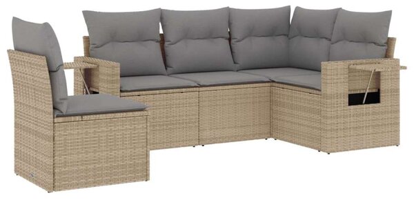 VidaXL 5 részes bézs polyrattan kerti ülőgarnitúra párnákkal