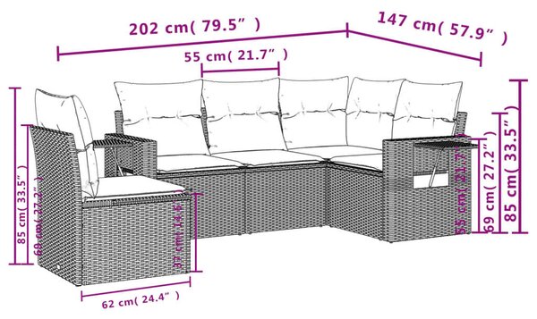 VidaXL 5 részes bézs polyrattan kerti ülőgarnitúra párnákkal