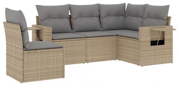 VidaXL 5 részes bézs polyrattan kerti ülőgarnitúra párnákkal