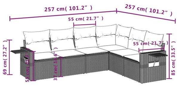 VidaXL Polyrattan Kerti Ülőgarnitúra - 6 részes - Bézs