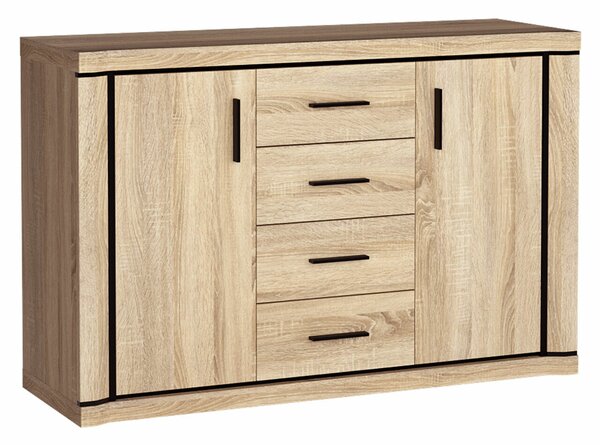 Komód Lorelie 104, Laminált forgácslap, 91x137x44cm, Sonoma tölgy