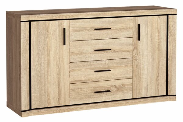 Komód Lorelie 100, Laminált forgácslap, 91x157x44cm, Sonoma tölgy