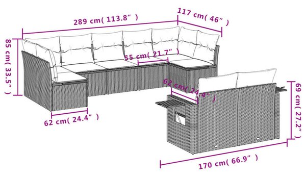 VidaXL Polyrattan Kerti Ülőgarnitúra - 9 részes - Bézs