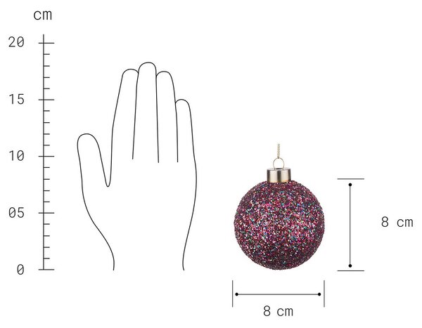 HANG ON üveggömb karácsonyfadísz, színes flitteres Ø8 cm