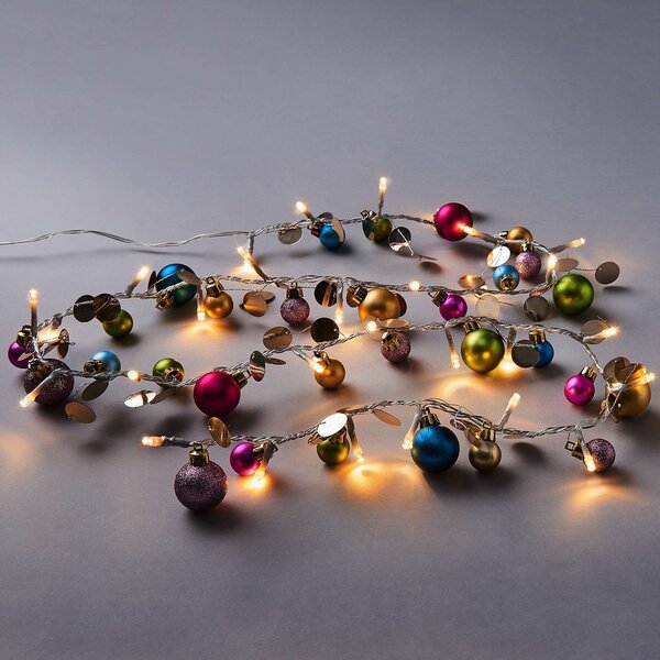 JOLLY LIGHTS LED égősor gömbdíszekkel és USB kábellel, színes