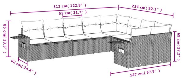 VidaXL Polyrattan Kerti Ülőgarnitúra - 9 részes - Bézs
