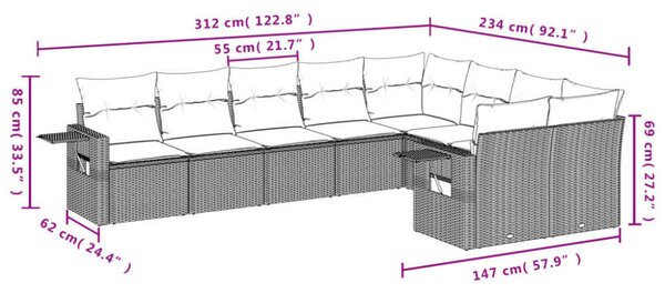 VidaXL Polyrattan Kerti Ülőgarnitúra - 9 részes - Bézs