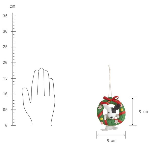 HANG ON filc karácsonyfadísz, kutya adventi koszorúval
