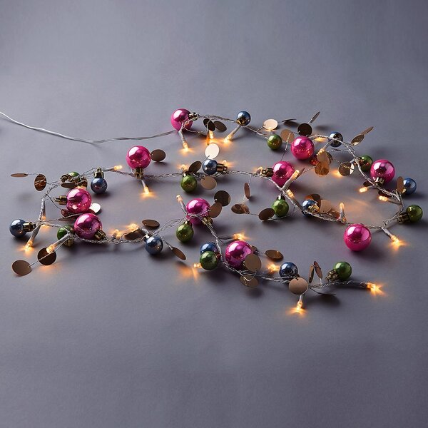 JOLLY LIGHTS LED égősor gömbdíszekkel és USB kábellel, rózsaszín-kék-zöld