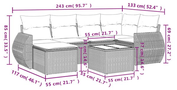 VidaXL Polyrattan Kerti Ülőgarnitúra - 7 részes