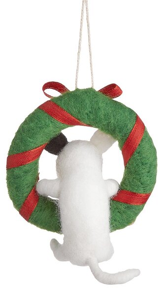 HANG ON filc karácsonyfadísz, kutya adventi koszorúval