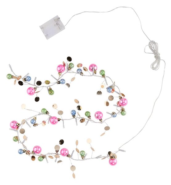 JOLLY LIGHTS LED égősor gömbdíszekkel és USB kábellel, rózsaszín-kék-zöld