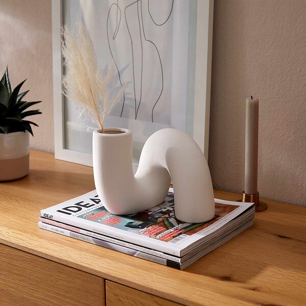 PIPE kerámia váza, fehér 16 cm