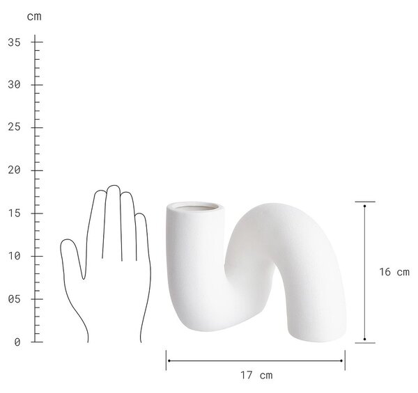 PIPE kerámia váza, fehér 16 cm