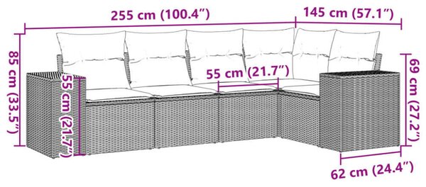 VidaXL Polyrattan Kerti Ülőgarnitúra - 5 részes - Szürke