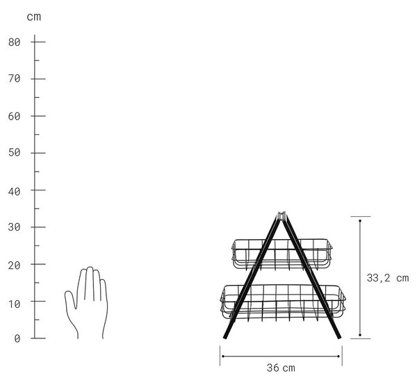 GRID két emeletes fém tároló, fekete 33 cm