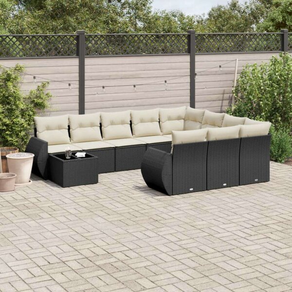 VidaXL Polyrattan Kerti Ülőgarnitúra - 11 részes - Fekete