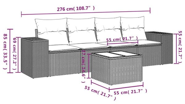 VidaXL Polyrattan Kerti Ülőgarnitúra - 5 részes - Szürke