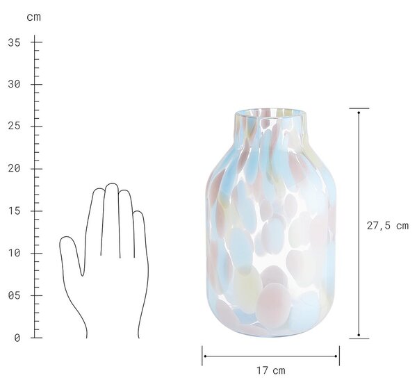 CONFETTI üveg váza, kék-rózsaszín 28cm