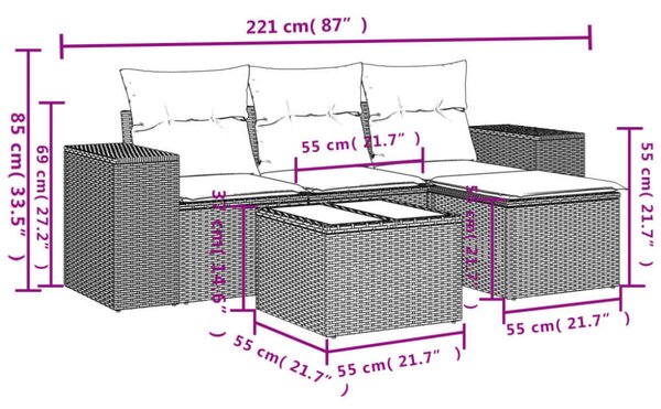 VidaXL Polyrattan Kerti Ülőgarnitúra - 5 részes - Szürke