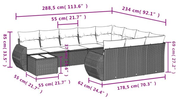 VidaXL Polyrattan Kerti Ülőgarnitúra - 11 részes - Fekete